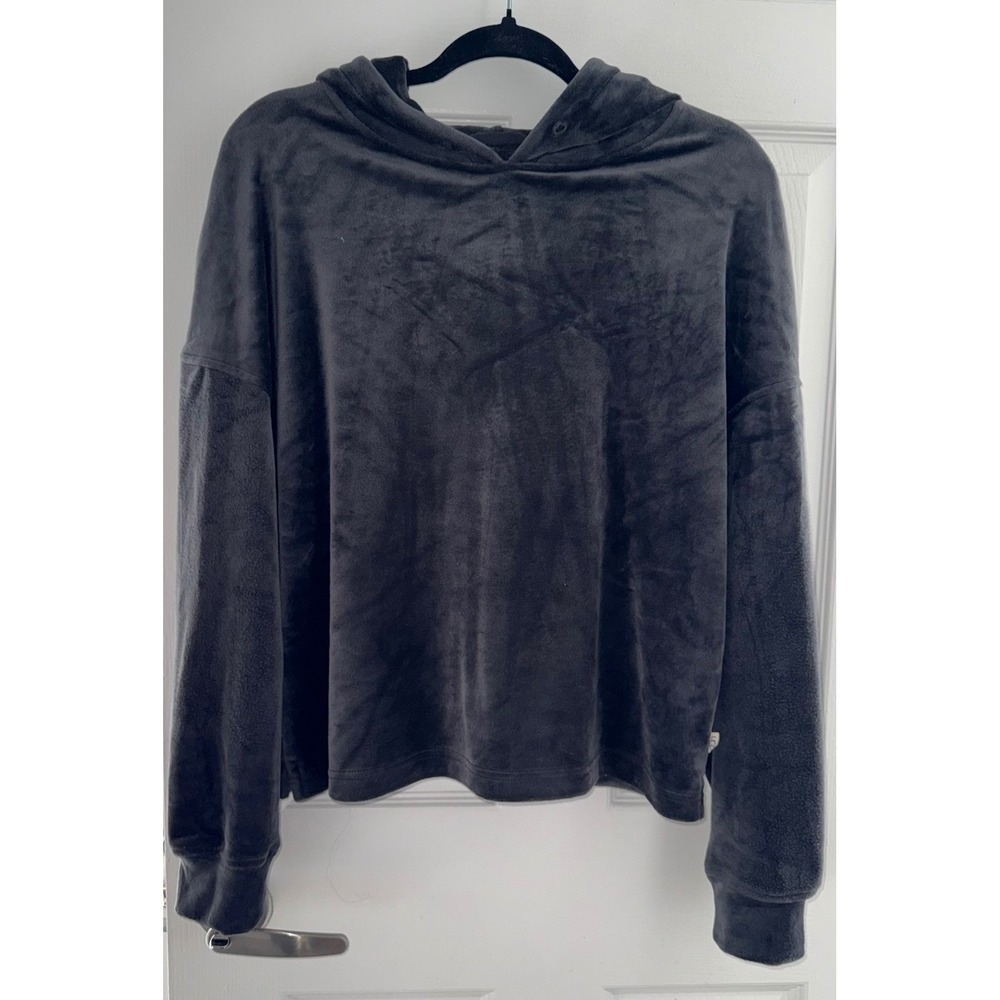 UGG Velour Hoodie Charcoal Gray Oversized Lounge Sweatshirt Women's Medium - Picture 3 of 9